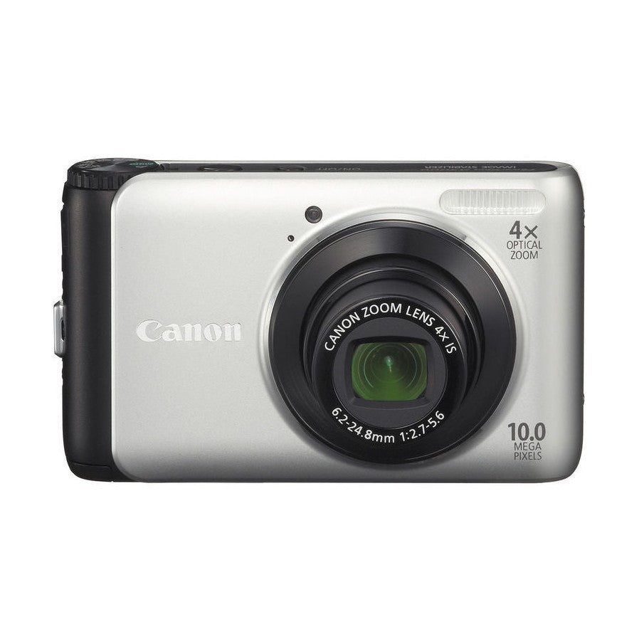 ClubCamera.com Canon PowerShot A3000 IS front shot silver digital camera with 4x optical zoom lens