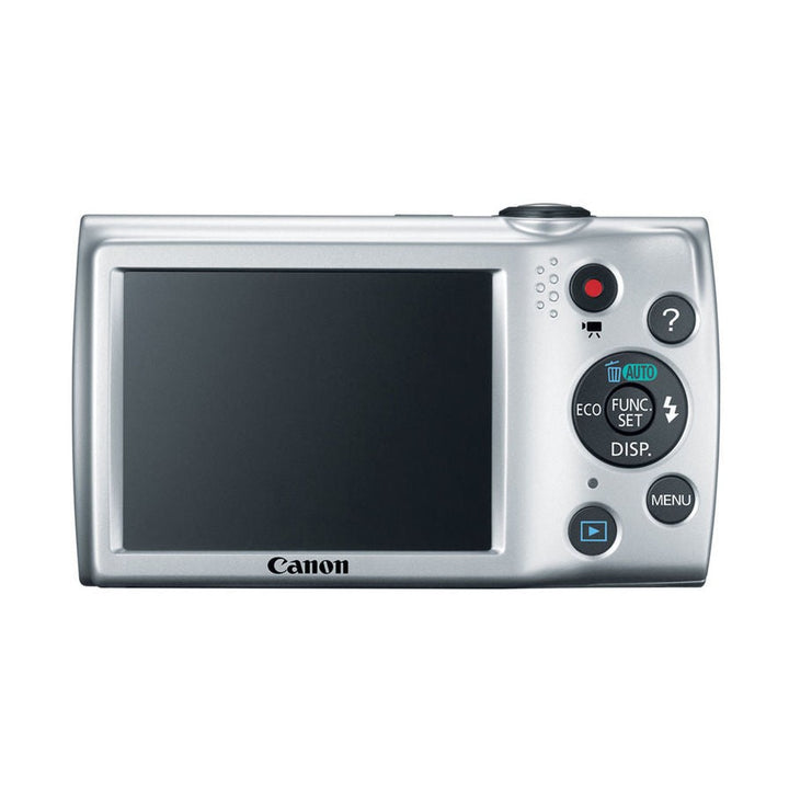 ClubCamera.com rear view of silver Canon PowerShot A2500 point-and-shoot camera with LCD screen and control dial