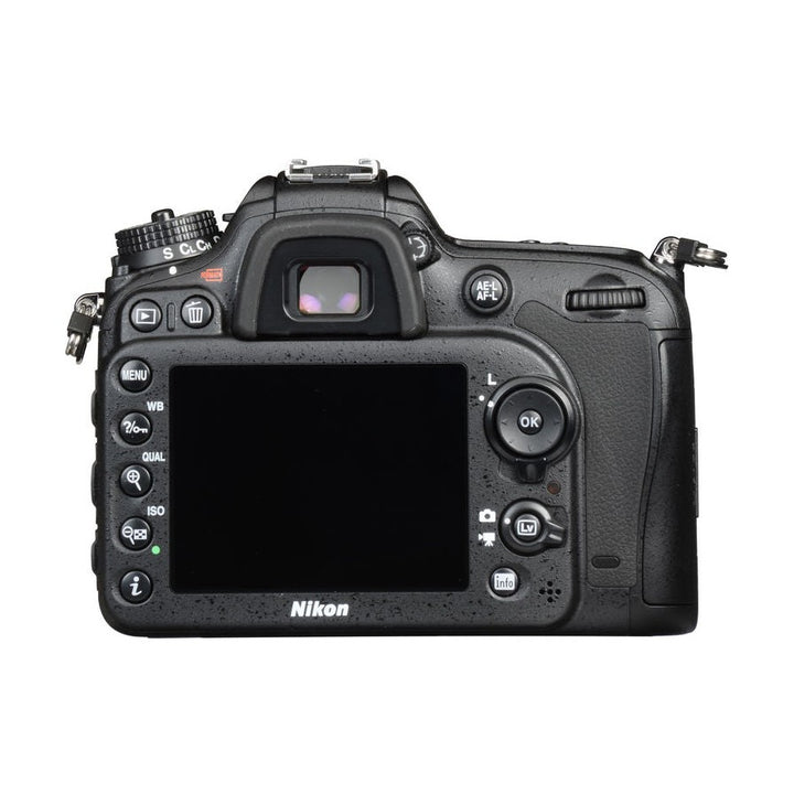ClubCamera.com black Nikon D7200 DSLR rear LCD screen with MENU and ISO control layout