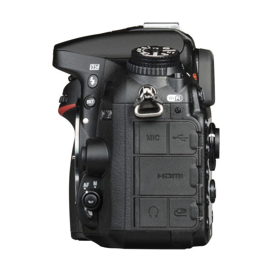 ClubCamera.com Nikon D7200 side profile showing MIC USB HDMI ports and Wi-Fi icon