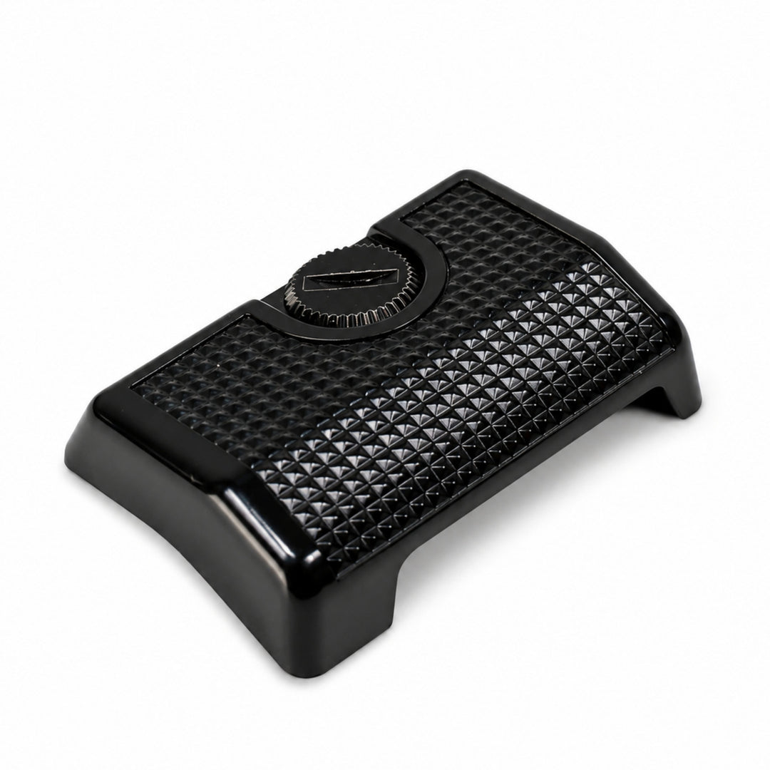 ClubCamera Canon A-1 camera grip top-down angle showing ergonomic curve and mounting hub detail