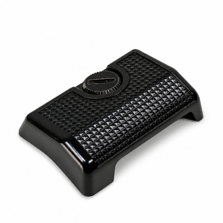 ClubCamera Canon A-1 camera grip top-down angle showing ergonomic curve and mounting hub detail