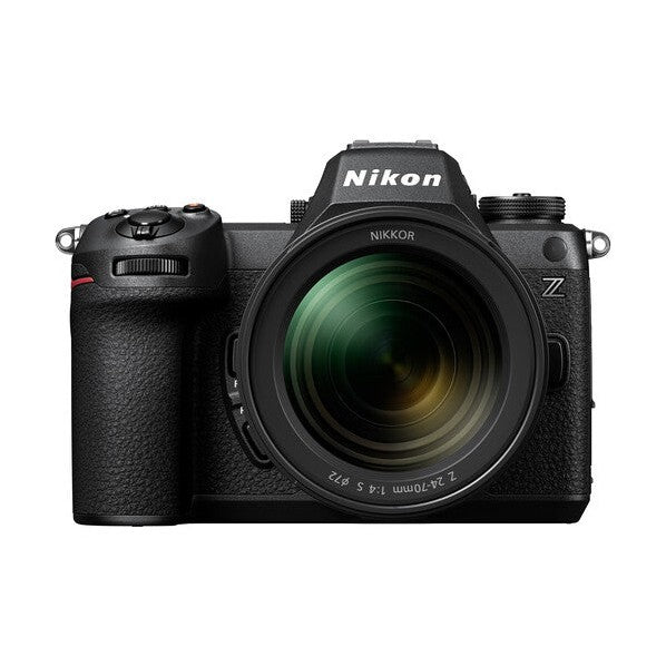 Black Nikon Z6III with NIKKOR Z 24-70mm f/4 S lens green coating front shot by ClubCamera.com