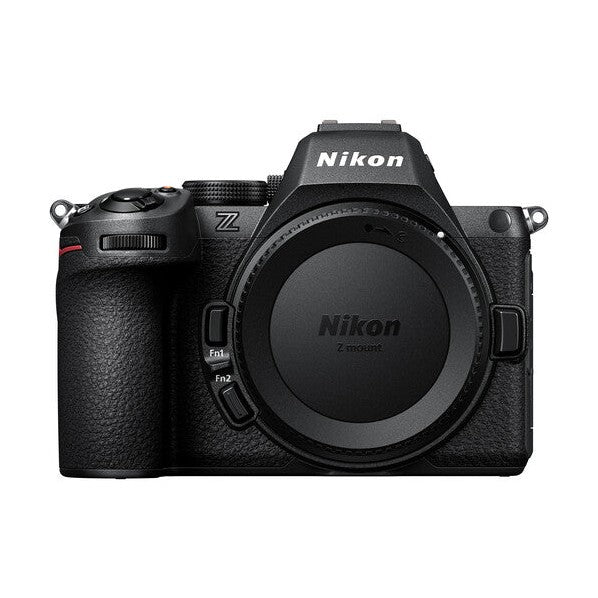Nikon Z5II mirrorless camera body only matte black with red grip accent from ClubCamera.com