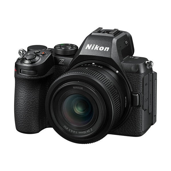 ClubCamera.com front view of black Nikon Z5II with NIKKOR Z 24-50mm f/4-6.3 VR lens attached