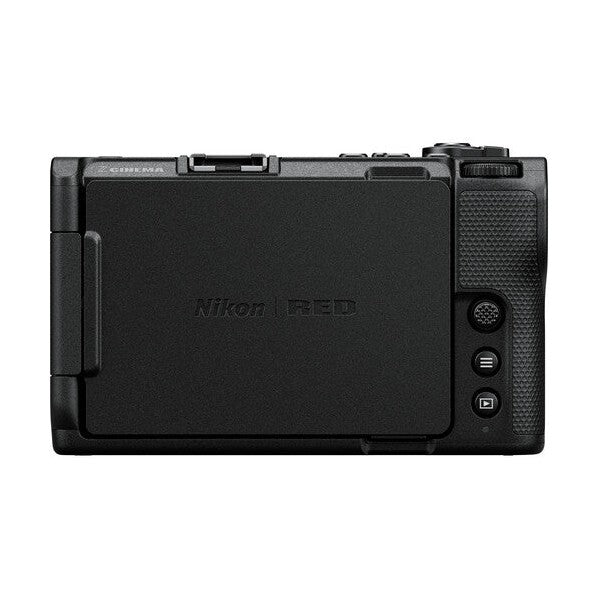 ClubCamera.com Nikon ZR rear view featuring matte black panel with Nikon RED branding and diamond-grip texture