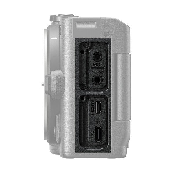 ClubCamera.com Nikon ZR side view showing silver-gray metal chassis with MIC HDMI and USB-C ports