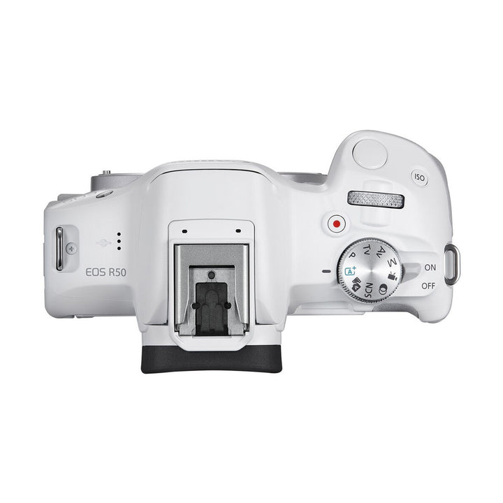Canon EOS R50 Mirrorless Camera with 18-45mm Lens (White) - top