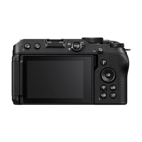 ClubCamera.com black Nikon Z30 mirrorless camera rear view with vari-angle screen and textured grip