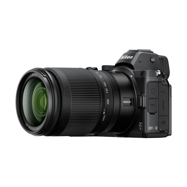 ClubCamera.com black Nikon Z5 mirrorless camera with NIKKOR Z 24-200mm lens side profile