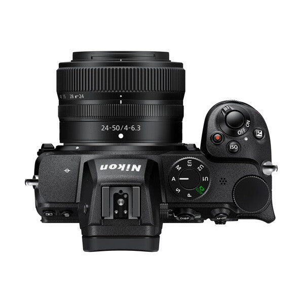 ClubCamera.com black Nikon Z5 top view with NIKKOR Z 24-50mm lens showing control dials and ISO button