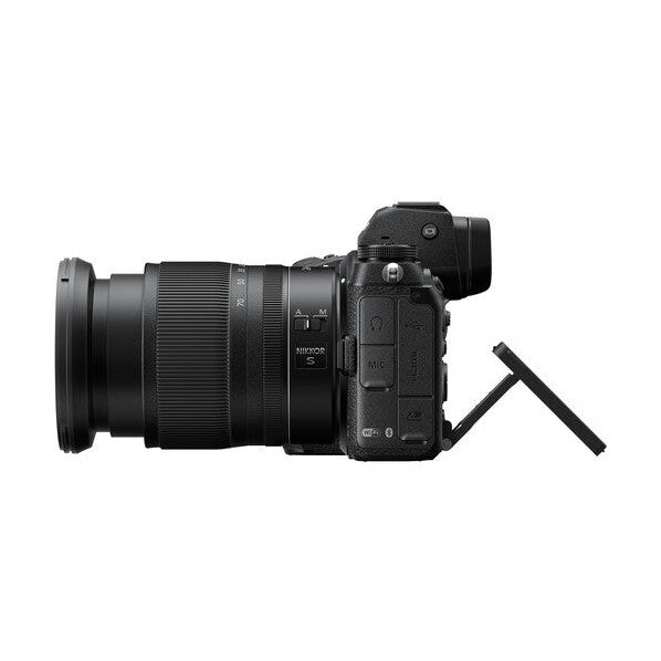 Side profile of Nikon Z7II camera with flip-out LCD screen extended for low angle shooting at ClubCamera.com
