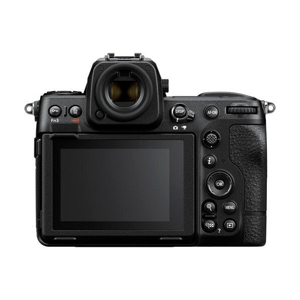 Rear view of Nikon Z8 camera showing articulated LCD screen, EVF, and control buttons sold by ClubCamera.com