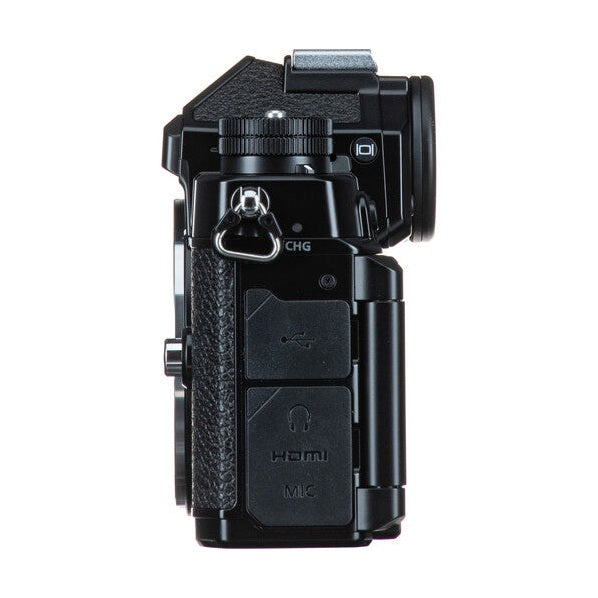 Side profile of Nikon Zf mirrorless camera highlighting USB-C HDMI ports and tripod mount at ClubCamera.com