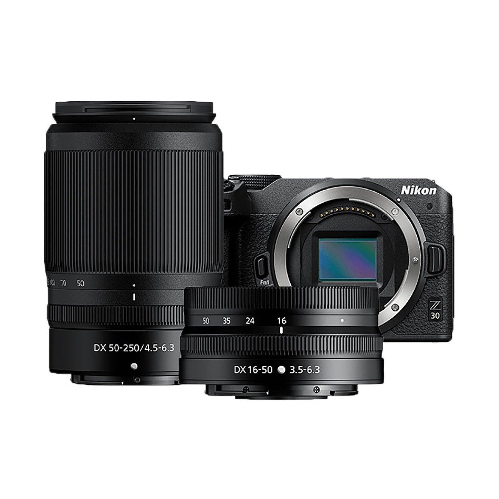 Nikon Z30 kit with 16-50mm and 50-250mm lenses displayed together at ClubCamera.com