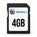 ClubCamera.com black 4GB SDHC memory card with yellow write-protect switch and camera lens logo