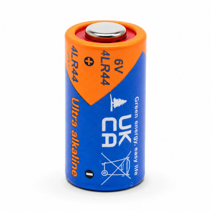 ClubCamera.com single upright 4LR44 6V alkaline battery blue body orange bands for vintage cameras