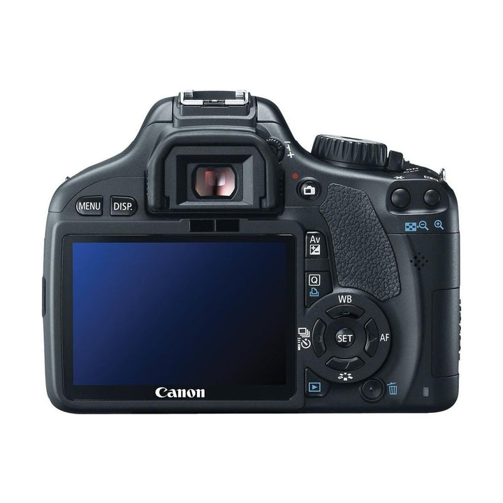 Black Canon Rebel T2i DSLR camera back view with 3.0-inch LCD screen and control dials at ClubCamera.com