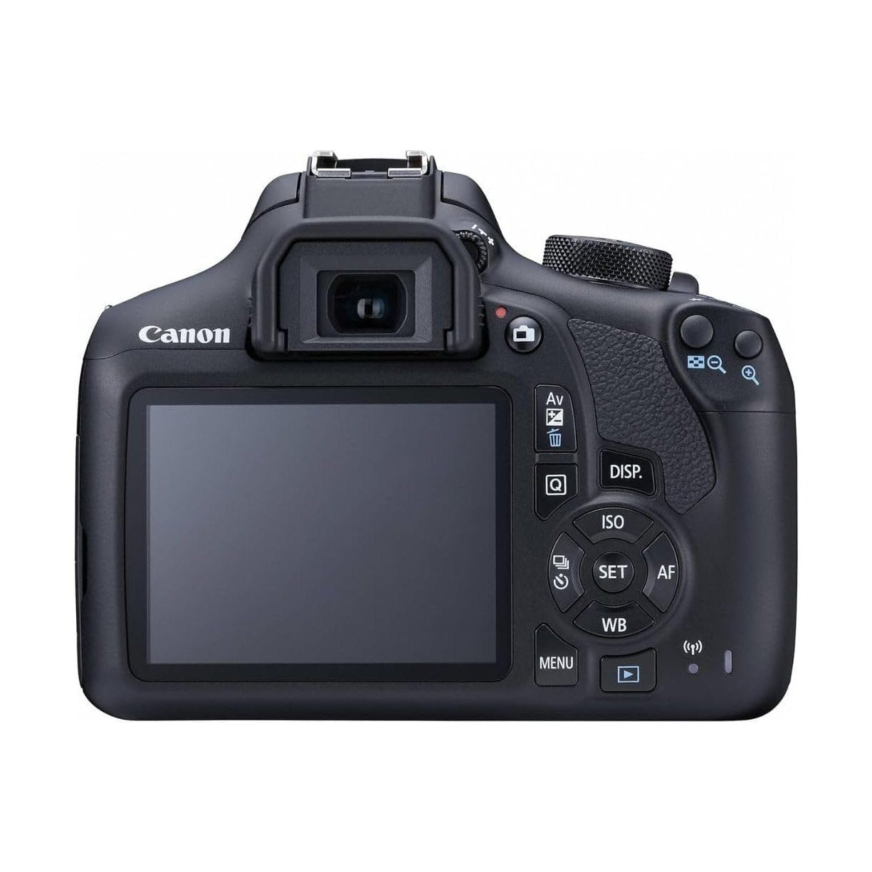 ClubCamera.com black Canon Rebel T6 DSLR rear view with LCD screen, textured grip, and control layout