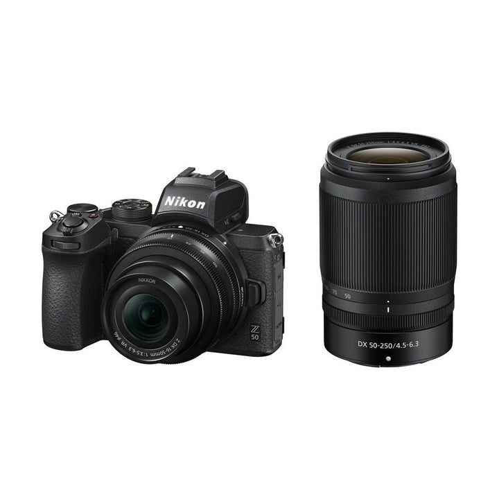 ClubCamera.com black Nikon Z50 kit with 16-50mm and 50-250mm VR lenses side by side