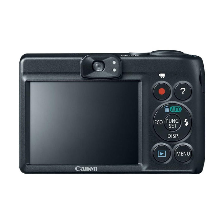 Black Canon PowerShot A1400 digital camera back view with LCD screen and control dial from ClubCamera.com