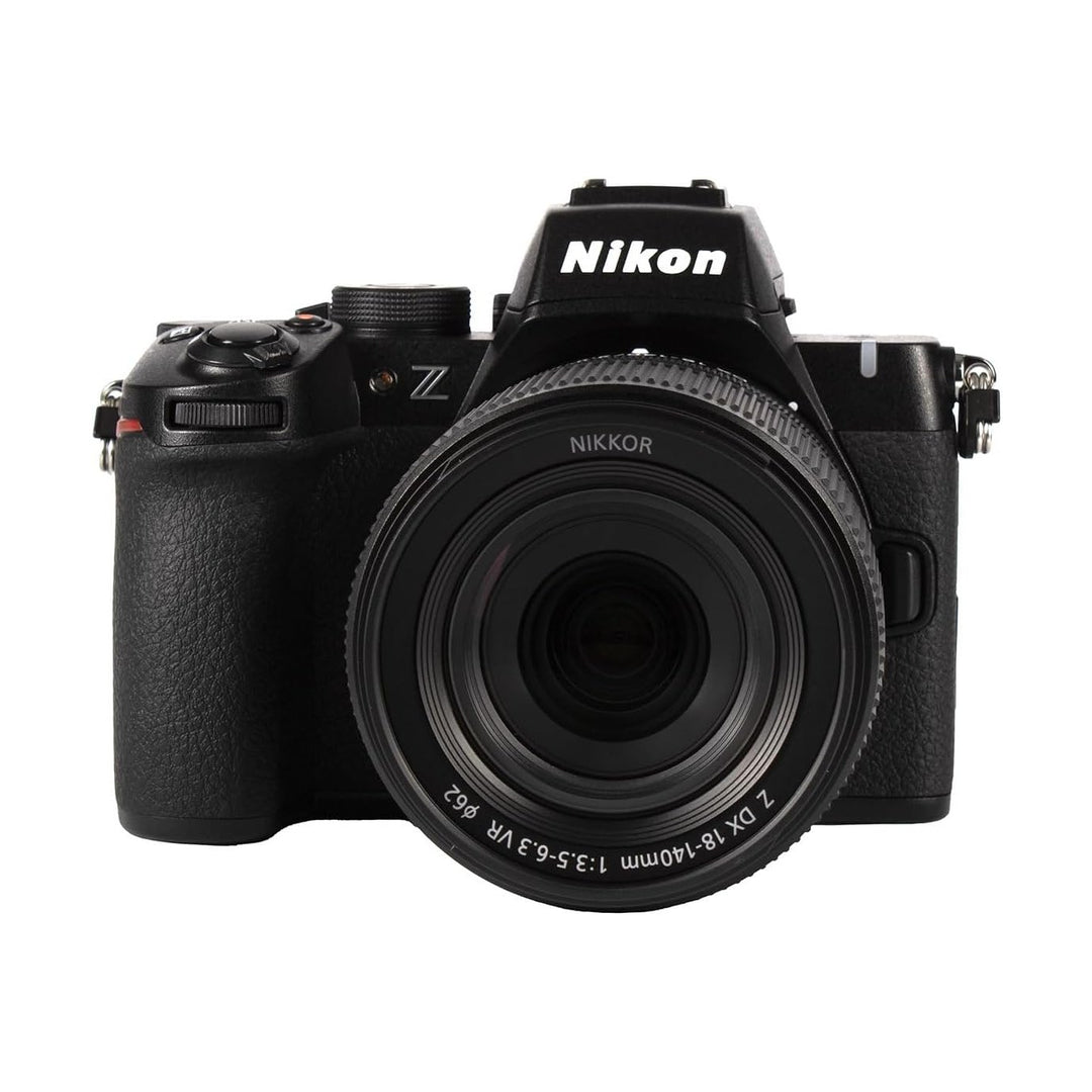 ClubCamera.com direct front shot of black Nikon Z50II mirrorless camera highlighting symmetrical design and NIKKOR branding