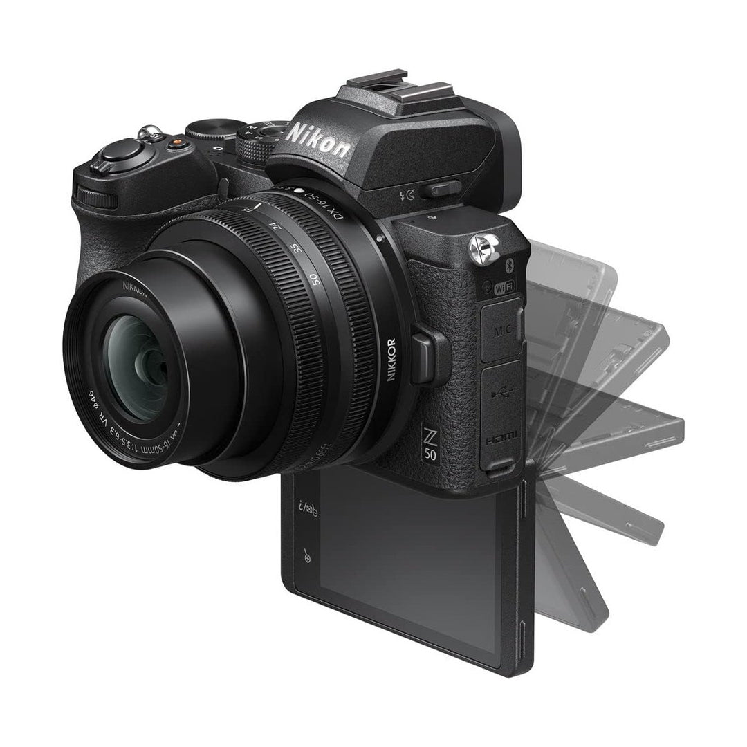 ClubCamera.com black Nikon Z50 articulating screen versatility demo showing multiple angles
