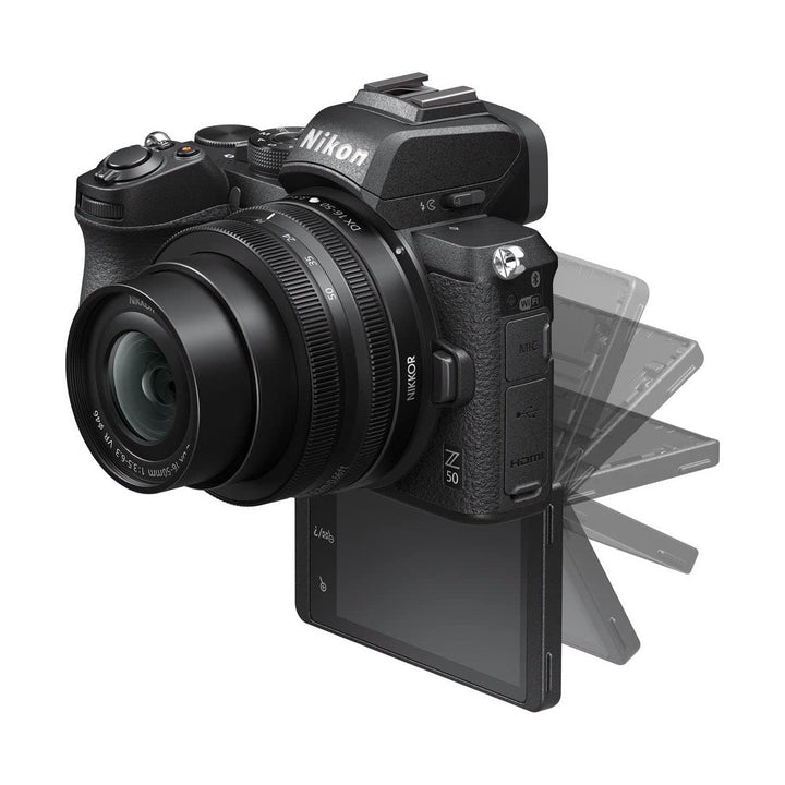 ClubCamera.com black Nikon Z50 articulating screen versatility demo showing multiple angles