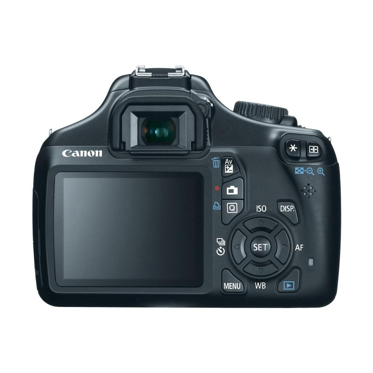ClubCamera.com black Canon Rebel T3 DSLR back view with LCD screen and control buttons