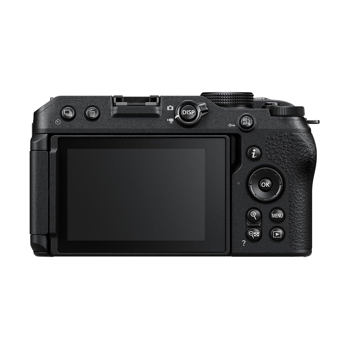 ClubCamera.com Nikon Z30 mirrorless camera rear view with articulating touchscreen and textured rubber grip