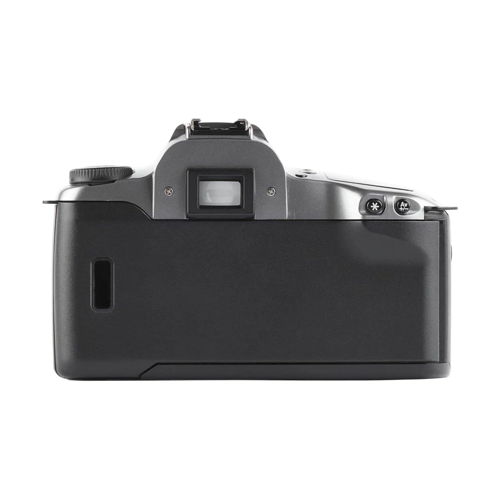 Rear view of silver Canon Rebel GII film SLR showing ergonomic grip, viewfinder, and exposure controls at ClubCamera.com