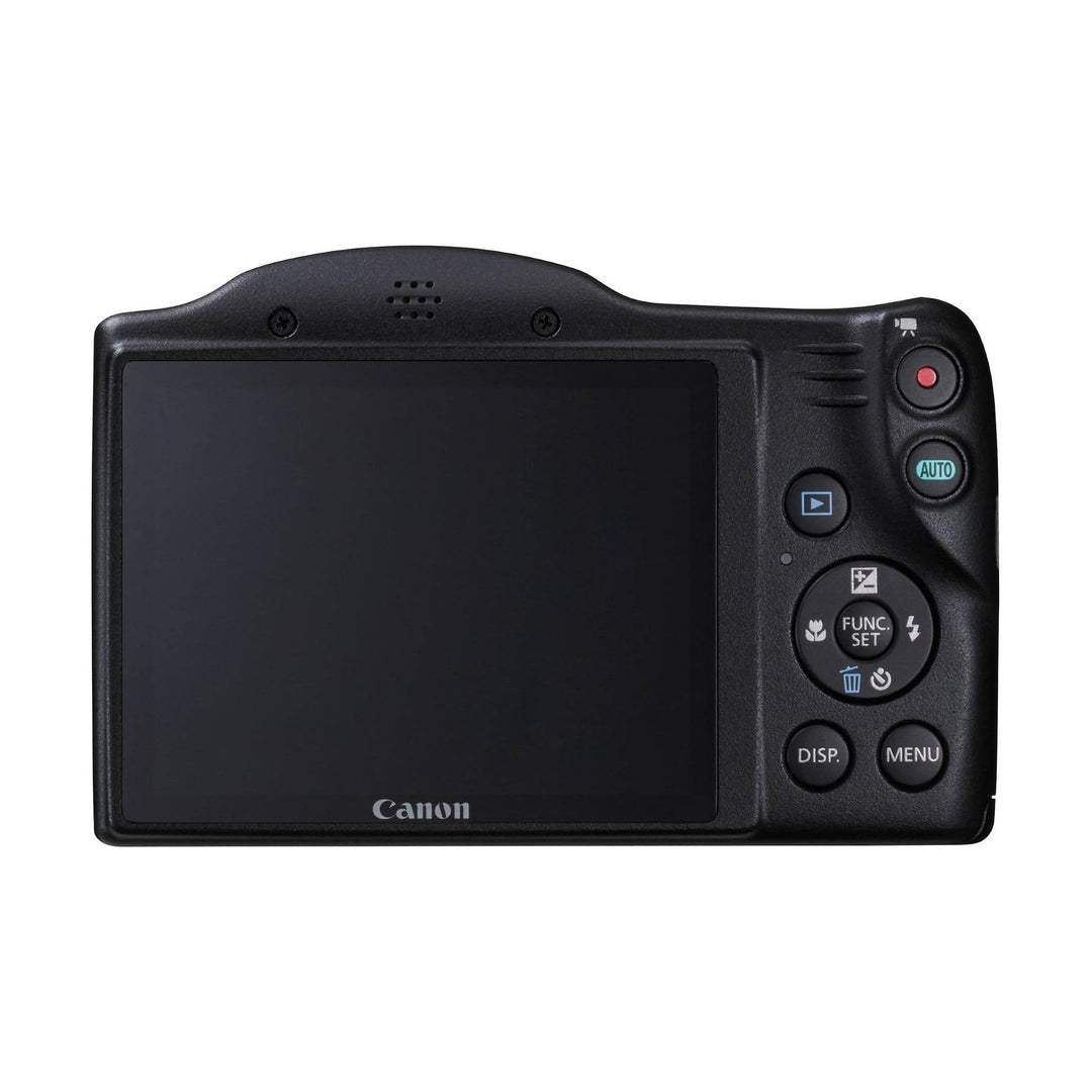 ClubCamera.com rear view of black Canon PowerShot SX400 IS showing LCD screen and control buttons