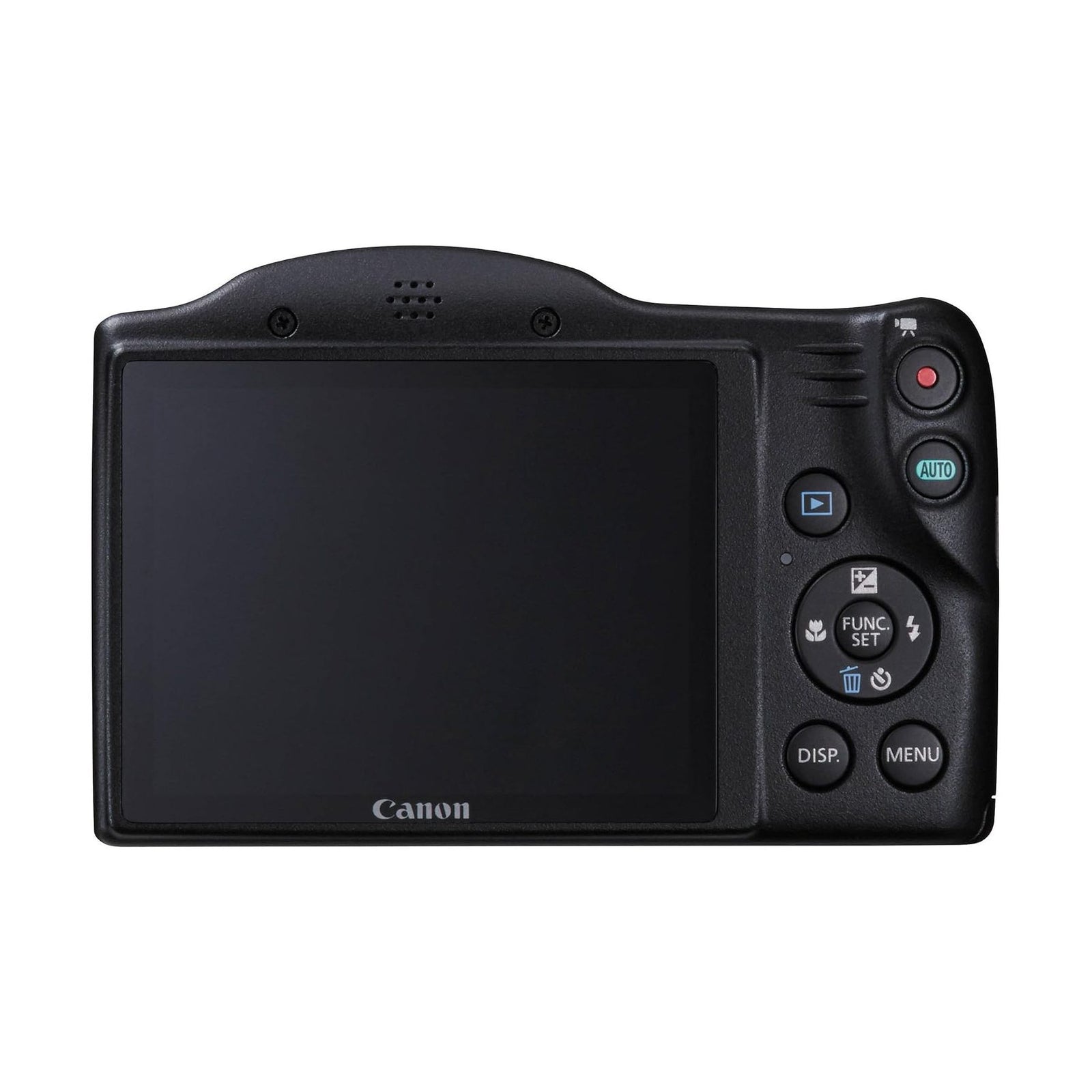 ClubCamera.com rear view of black Canon PowerShot SX400 IS showing LCD screen and control buttons