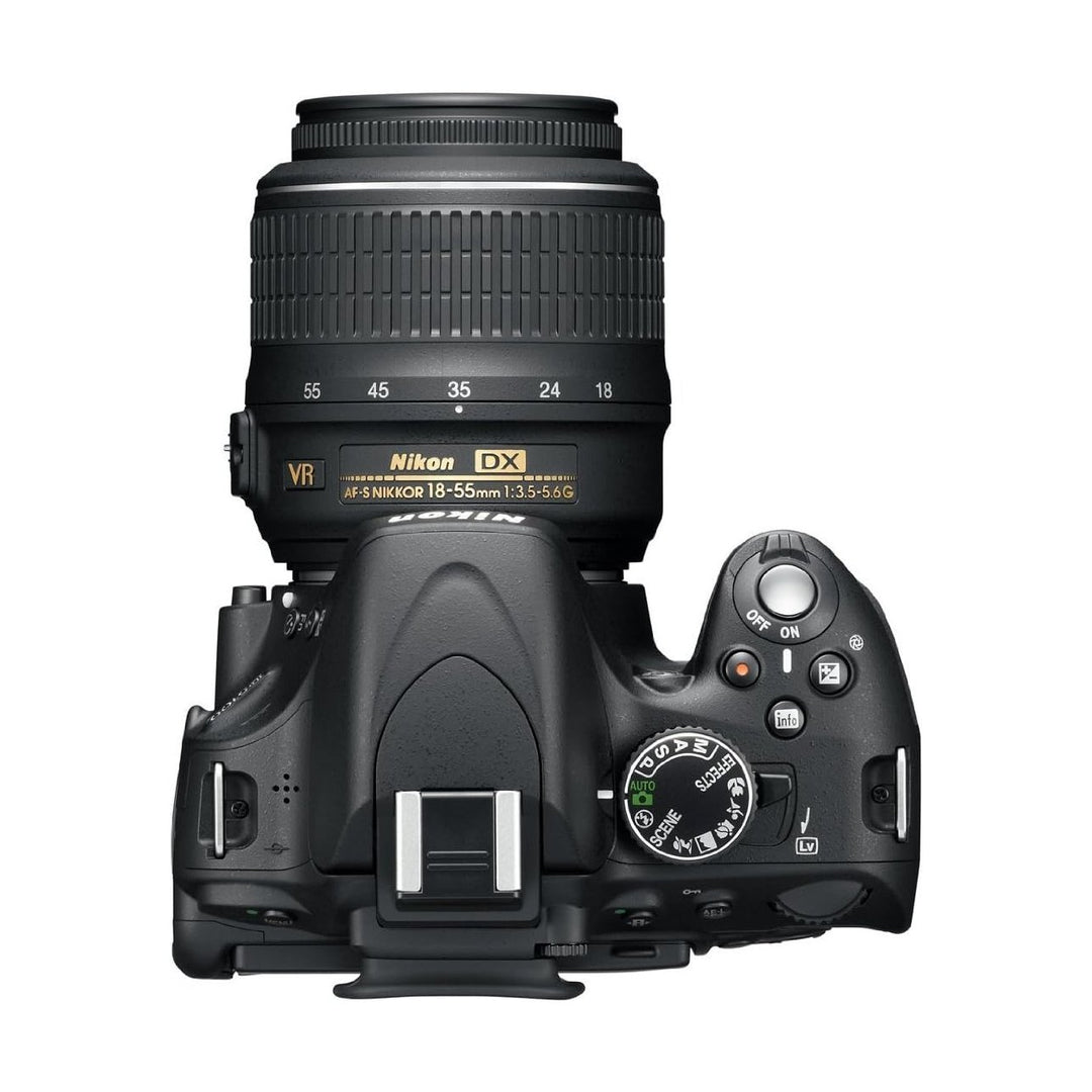 Top view of Nikon D5100 DSLR mode dial and AF-S DX NIKKOR 18-55mm lens by ClubCamera.com
