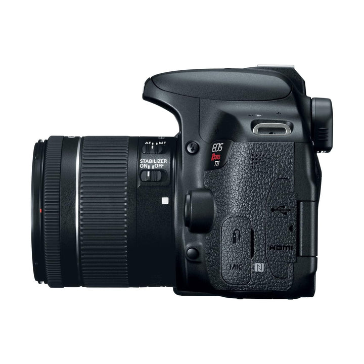 ClubCamera.com Canon Rebel T7i side profile with EF-S 18-135mm lens and ports