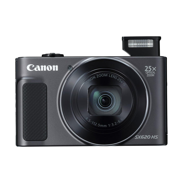 Canon PowerShot SX620 HS digital camera in matte black with 25x optical zoom lens by ClubCamera.com