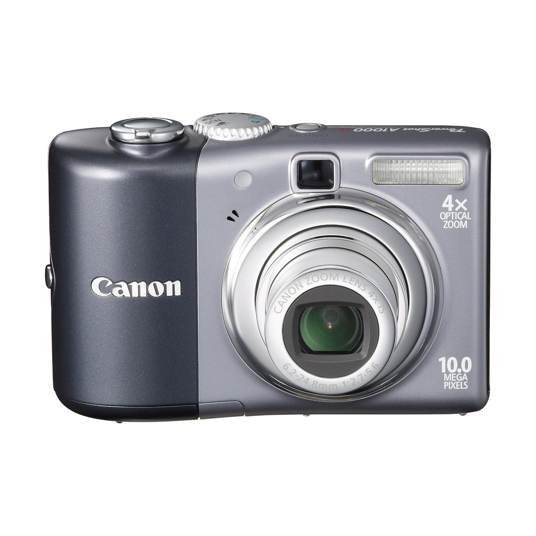 ClubCamera.com Canon PowerShot A1000 IS silver digital camera front view with 4x optical zoom lens and 10.0 megapixels