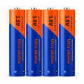 ClubCamera.com four upright blue and orange AA 1.5V LR6 ultra alkaline batteries showing terminals
