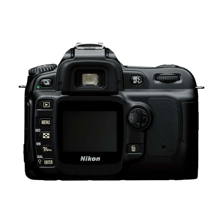 ClubCamera.com rear view of black Nikon D50 camera featuring 2.0-inch LCD screen and control buttons