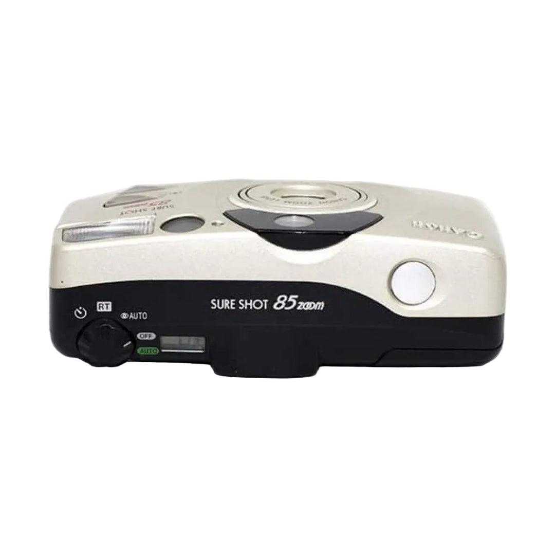 ClubCamera Canon Sure Shot 85 Zoom side profile highlighting slim beige and black two-tone design