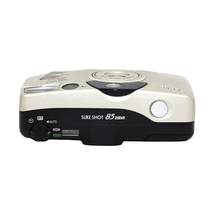 ClubCamera Canon Sure Shot 85 Zoom side profile highlighting slim beige and black two-tone design