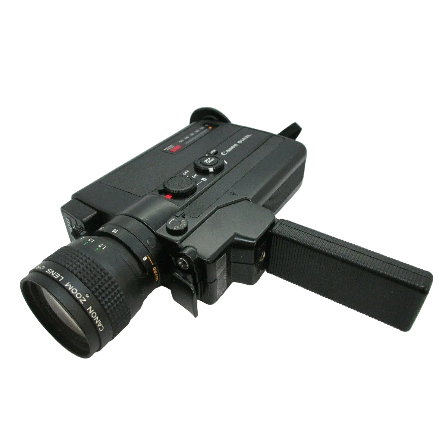 Canon 514XL Super 8 movie camera by ClubCamera.com with textured grip and 9-45mm f/1.4 macro zoom lens