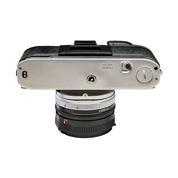 Canon AT-1 35mm SLR film camera silver black with FD lens engraved CANON JAPAN at ClubCamera.com