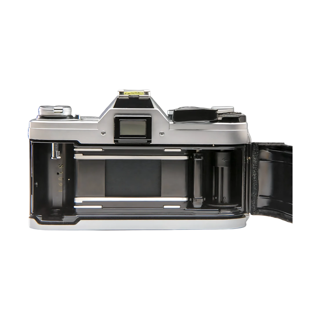 Canon AT-1 bottom view open film chamber pressure plate take-up spool mechanism at ClubCamera.com