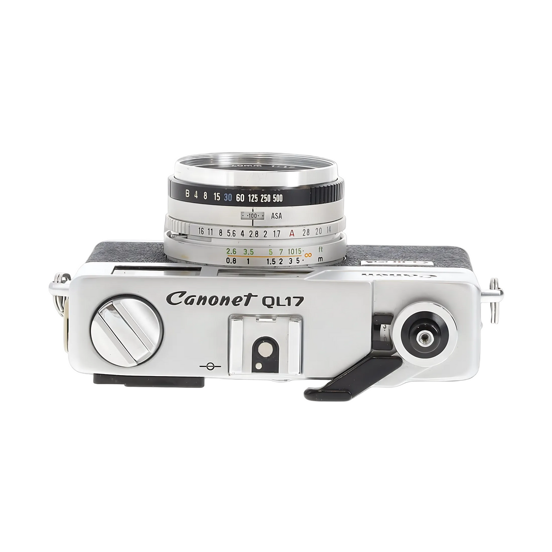 Canonet QL17 rangefinder top down lens markings ASA settings ClubCamera.com
