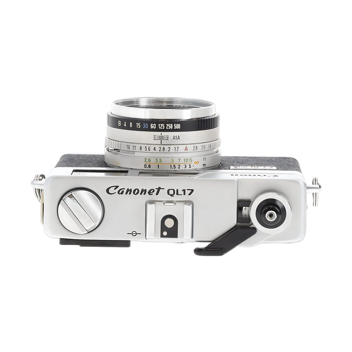 Canonet QL17 rangefinder top down lens markings ASA settings ClubCamera.com
