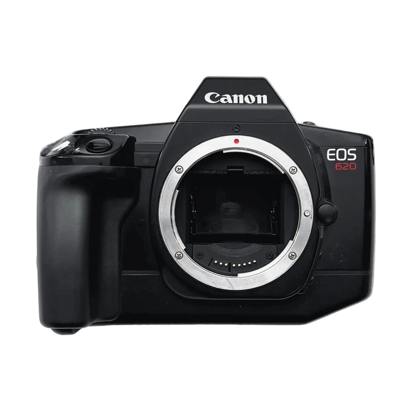 Canon EOS 620 black film SLR camera body only with silver EF lens mount and red alignment dot at ClubCamera.com