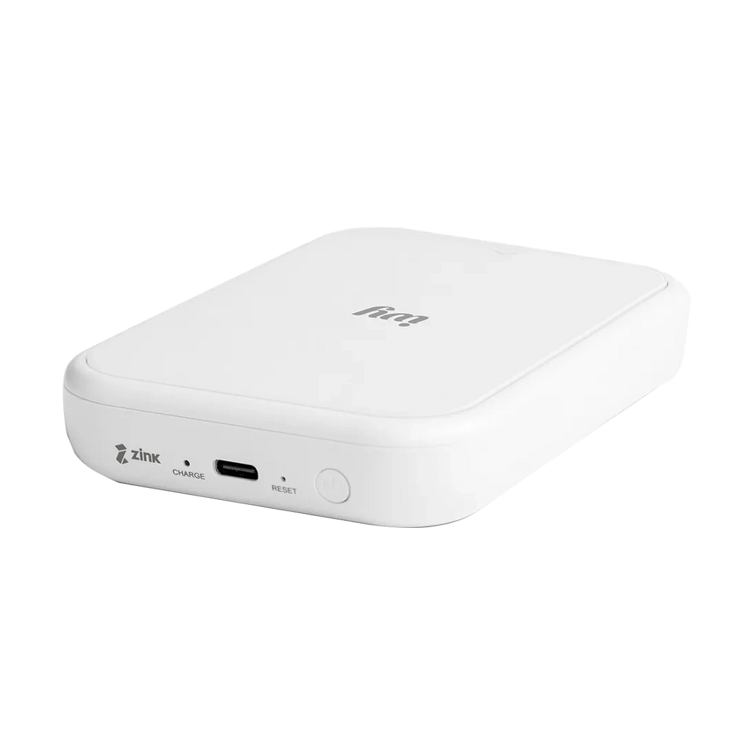 ClubCamera.com Canon Ivy 2 Mini Photo Printer side profile revealing USB-C charging port, reset button, and slim matte white design