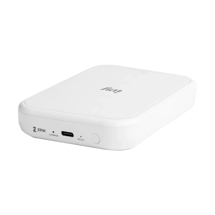 ClubCamera.com Canon Ivy Mini Photo Printer rose gold rear view with USB-C port and ZINK logo