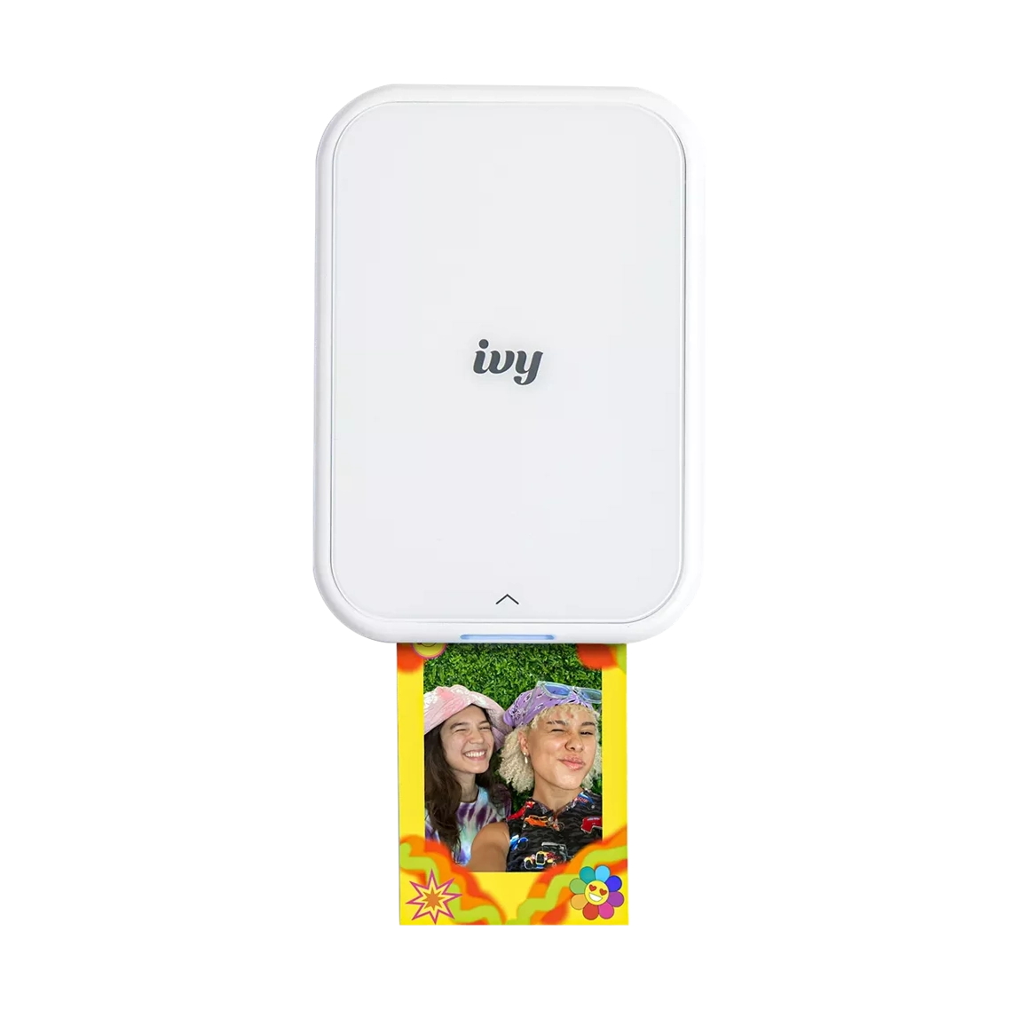 ClubCamera.com Canon Ivy Mini Photo Printer outputting portrait photo with yellow decorative border